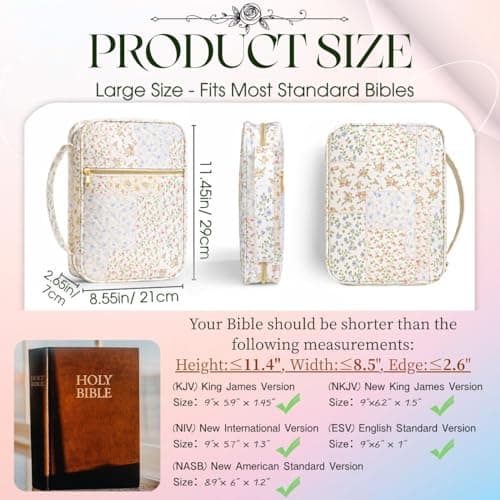 Large Quilted Bible Cover Case: Christian Birthday Gifts for Women Girls Mom Her Wife Floral Bible Bag with Multi Pockets 26Pcs Study Supplies Journaling Kit, Durable Book Carrying Cases Summer Gift - Thumbnail 3