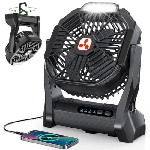 Portable Rechargeable Fan, 20000mAh Cordless Battery Powered Camping Tent Fans with LED Lantern, Small USB C Operated Outdoor Ventilador for Travel Camp Fishing Picnic Beach Office Home Essentials - Image 1