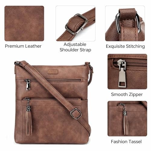 Kiss Sea Womens Crossbody Purse Leather Travel Crossbody Bag with Tassel and Adjustable Strap Brown - Thumbnail 6