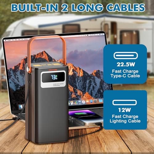Portable Power Station, 27,000mAh Outdoor Generator with Built in Cable, Portable Power Bank Backup Battery for Phone Charge, Travel, Home use, Camping, RV Trip - Thumbnail 3