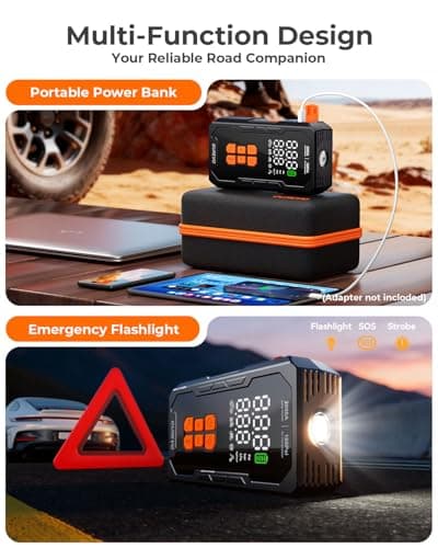 GUREVO 5000A (Max) Jump Starter with Air Compressor, Car Battery Jumper Starter Portable with 160PSI Auto-Shutoff Tire Inflator, Car Battery Charger Jump Box for 8.0L Gas/6.0L Diesel Engines - Thumbnail 6