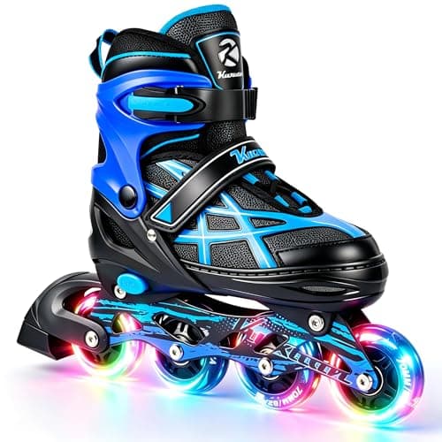 Kuxuan 4 Size Adjustable Inline Skates for Kids Boys Girls Ages 5-12,Illuminating Roller Skates Blades with Light Up Wheels, Safe & Fun Beginner Blades for Youth Kids Teen Outdoor Sports - Image 1