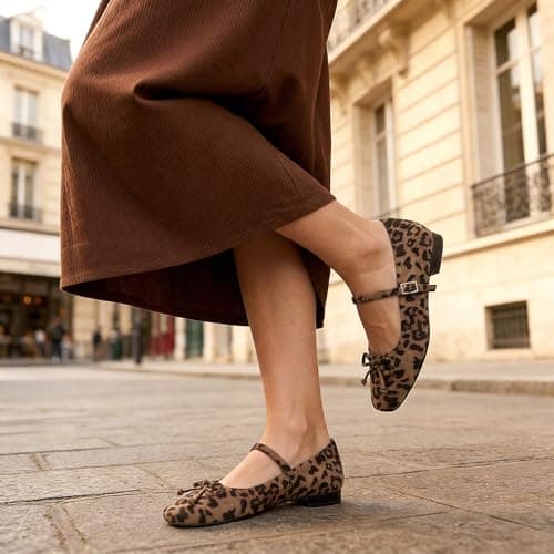 Athlefit Women's Mary Jane Flats Dressy Comfortable Square Toe Slip On Leopard Ballet Flats Shoes for Women Size 9.5 - Thumbnail 2