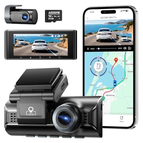 AZDOME ADAS Dash Cam Front and Rear, 4K+2.5K UHD Dash Camera for Cars, 64GB Card Included, Voice Control, Bulit-in 5.8GHz Wi-Fi GPS, 3.19'' IPS Screen Dashcam, Night Vision, 24H Parking Mode M550 Pro - Image 1
