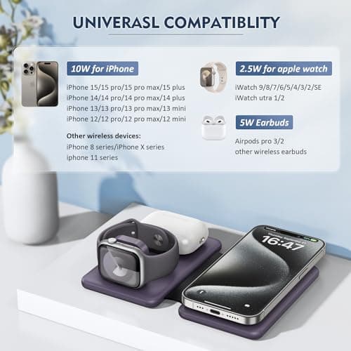 Wireless Charger iPhone - 3 in 1 Charging Station for Apple Devices for iPhone 17 16 15 14 13 12 Pro Max Plus - Foldable Magnetic Charging Pad for Apple Watch Series & Airpods Series - Thumbnail 2