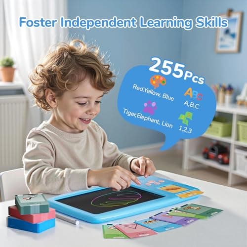 ZONSTVYS Talking Flash Cards for Toddlers: 2-in-1 LCD Writing Tablet with 510 Sight Words, Montessori Language Learning, Autism & Speech Therapy Toys for Children Ages 1-6, Blue - Thumbnail 3