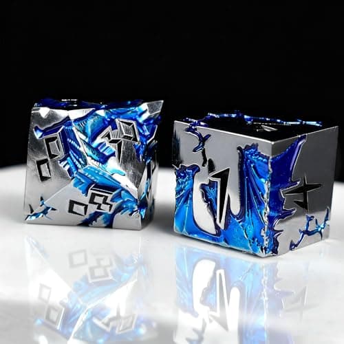 Rule Dice - D&D Dice Set, Metal Dice Sets, Dungeons and Dragons Dice Set with Gift Box, D20 D4 D12 D10 D% D8 D6, Blue Dragon Style Gaming DND Dice for MTG RPG TTPRG (Silver Black) - Thumbnail 5