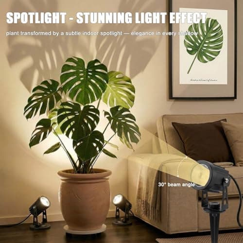 Ucomeuni LED Spotlight Indoor for Plants Uplights Lamp Accent Lighting Decor 12V Low Voltage Warm White Up Down Spot Lights Outdoor Landscape Lighting 2 Pack(Adapter, Base and Stake Included) - Thumbnail 3