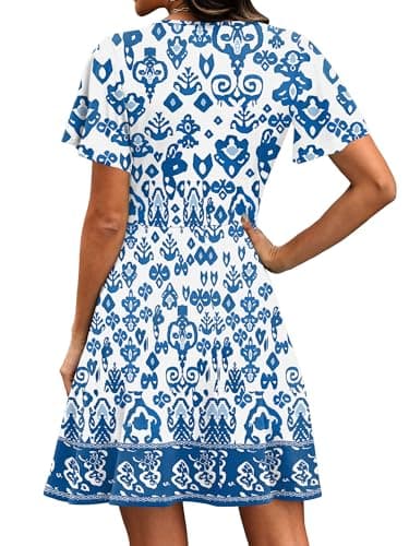 Beach Vacation Clothes Floral Sundress Wrap V Neck Flowy Summer Dresses 2026 Midi Dress Hide Tummy Floral Blue 02 2XL - Thumbnail 5