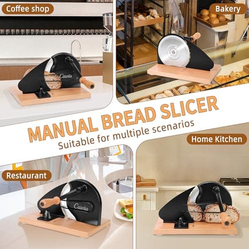 CAWIU Upgraded Manual Bread Slicer for Homemade Sourdough Bread - Adjustable Thickness Bread Cutter with Hand Crank, Suction Cups, Slicing Guide, Scale Line & Cover, for Perfect Even Slices (Black) - Thumbnail 6