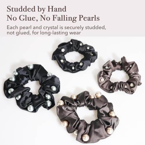 UaiUya 4PCS Pearl Satin Scrunchies, Softer Than Silk Hair Ties, Gentle for Frizz, Ideal Gifts for Women Basic - Thumbnail 4