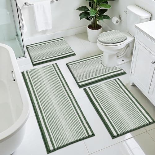 HEBE Chenille Bathroom Rug Sets 5 Piece,Super Absorbent Non Slip Bath Mats for Bathroom,Washable Bath Mat and U-Shaped Contour Toilet Rug Set for Tub Shower Floor Carpet