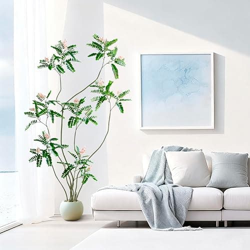 FSOHOI Artificial Mahonia Fortunei Tree - 6FT Artificial Plants Indoor, Fake Floor Plant with White Planter, Tall Sumac Faux Plants for Decor Indoor Home Sala Office Hotel Patio Studio（Pink - Thumbnail 6