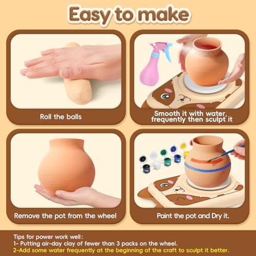 Skirfy Pottery Wheel for Kids-Complete Pottery Painting Kit Arts and Crafts for Kids Ages 8-12 with DIY Clay Art Supplies for Girls Boys Toys Birthday Christmas Gifts for 6 7 8 9 10 11 12 - Thumbnail 4