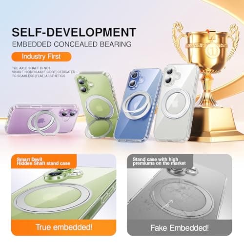 SMARTDEVIL for iPhone 17 Case with 360° Magnetic Stand,Hidden Bearing Design,MagSafe Compatible,Built-in Stand,SGS Military-Grade Protection,Air-Shock Cushioning Airbags,Fast Charging,6.3 inch,Clear - Thumbnail 2