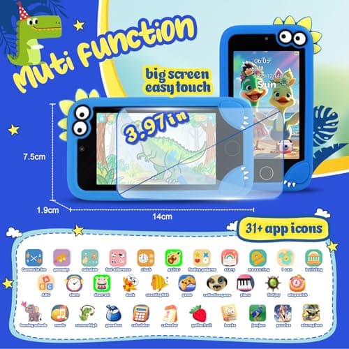 Kids Cell Phone Toy, Educational Learning Smart Phone for Toddlers Ages 3-10 with 3.97" Touch Screen, Dual Camera, 200+ STEM Games & Music - Best Birthday for Boys & Girls - Thumbnail 2