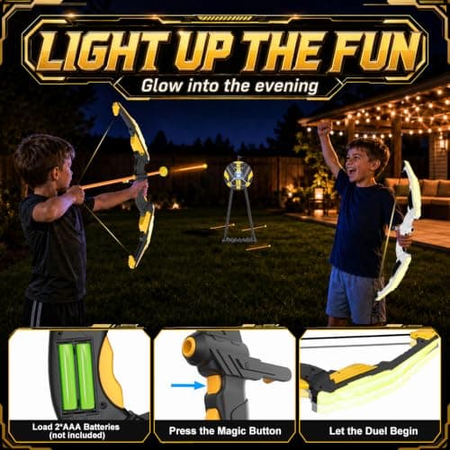 2 Pack Bow and Arrow for Kids, LED Light Up Archery Set with 20 Suction Cup Arrows&2 Quivers Indoor Outdoor Games for Kids Ages 4-8 8-12 Birthday Gifts Toys for 5 6 7 8 9 10 11 12 Year Old Boys Girls - Thumbnail 3