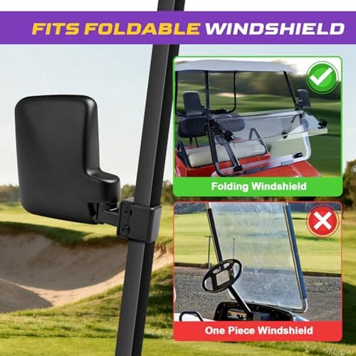 Golf Cart Side Mirrors, No Drilling Golf Cart Rear View Mirrors Universal for Club Car EZGO YAMAHA, Folding Golf Cart Mirrors with Multiple Size Clips, HD Shatterproof Glass Durable Anti-Shudder - Thumbnail 5