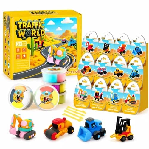 Air Dry Clay Kit for Kids – 12 Pack Construction Vehicles Modeling Clay Set, DIY Art Crafts with Sculpting Tools & Tutorials, Ultra Light Soft Magic Clay Car, Birthday Party Favors for Boys Girls - Image 1