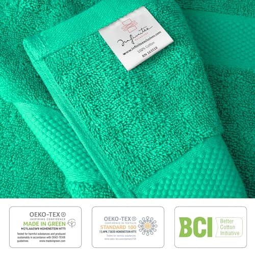 Infinitee Xclusives Luxury 100% Cotton Towel Set – 8 Piece Bathroom Towel Set (2 Bath Towels, 2 Hand Towels, 4 Washcloths) – Soft & Absorbent Towels for Bathroom (Vivid Green) - Thumbnail 5