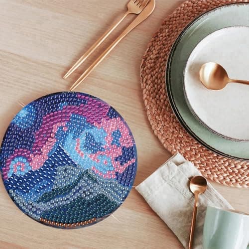 ijbnhd 8 PCS Aurora Diamond Art Coasters Diamond Painting Coasters Kits with Holder Aurora DIY Coaster for Beginners, Adults, Diamond Art Crafts Supplies 4x4 in (Cork Wooden Pad) - Thumbnail 5