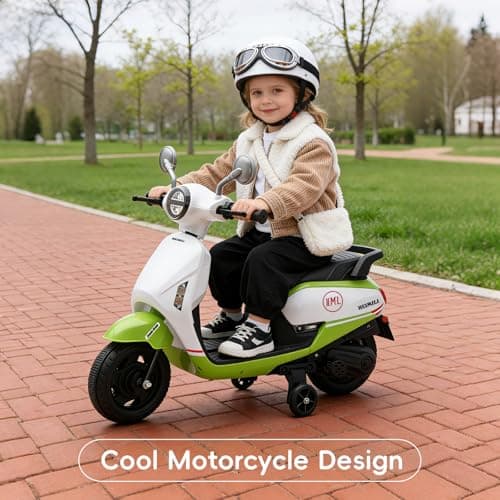 HEIMILI Toddler Motorcycle, Kids Electric Moped for Toddlers Age 1-3, 6V Toddler Ride On Scooter with Training Wheels, Music & Headlight, 2 MPH Kids Electric Motorcycle for Indoor & Outdoor(Green) - Thumbnail 4