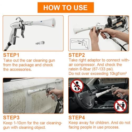 Duriumon Tornado Car Cleaning Gun with Adjustable Air Flow Nozzle, Air Blower Gun for Car Detailing, High Pressure Dry Cleaning Gun Quickly Blasts Dust & Dirt Works with Air Compressor - Thumbnail 5