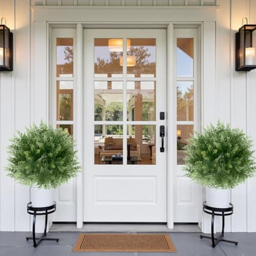 Topotdor 23.6" Artificial Cypress Topiary Trees with Ground Spike, Set of 2 Fake Shrub Bushes, UV Resistant Artificial Plants for Outdoor Indoor Front Porch Home Garden Patio Decor - Thumbnail 2