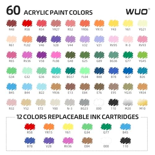 WUO 60 Colors Acrylic Paint Markers, Water-Based No-Bleed Brush Tip Pens - Thumbnail 3