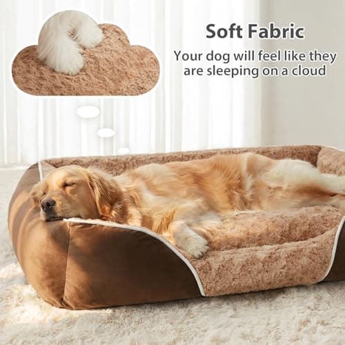 RRPETHOME Dog Beds Large Sized Dog,Washable Rectangle Dog Bed for Medium Dogs,Orthopedic Pet Bed with Anti-Slip Bottom for Large Dogs,Brown,35"x25"x7" - Thumbnail 3