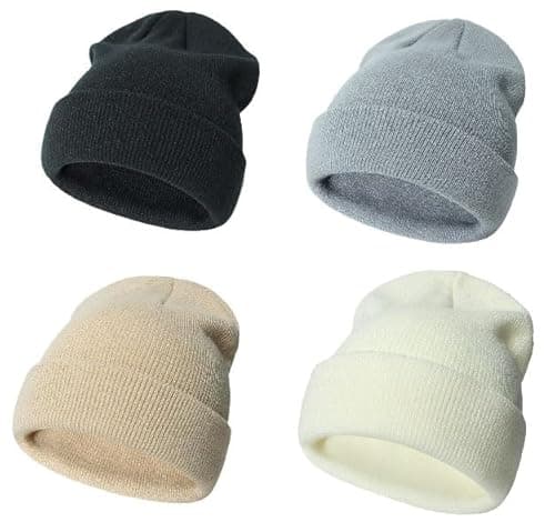 Urban Virgin Toddler Winter Hat Baby Beanie Kids Beanies Boys Hats Knit Winter Caps Soft Infant Girls 4 Packs A-Biege M(2T-6T) - Image 1