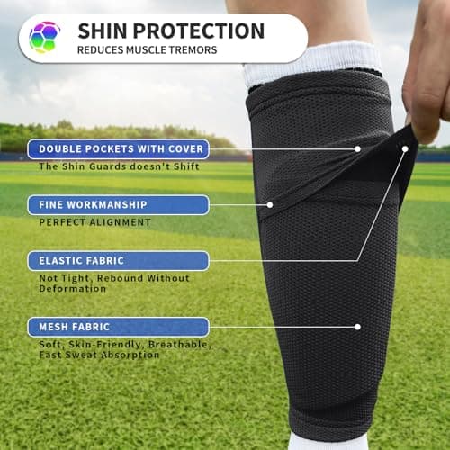 ATHCISE Kids Youth Soccer Shin Guards with Sleeves, Slip in Shinguards Soccer Shin Pads for 3-15 Years Old Boys Girls Child Teens - Thumbnail 5