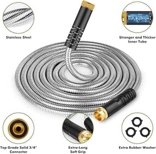 Unywarse Garden Hose 175ft, Stainless Steel Heavy Duty Water Hose with 10 Function Nozzle Flexible, Lightweight, No-Kink, Pet Proof, Puncture Proof Metal Hose for Yard, Outdoor - Thumbnail 2