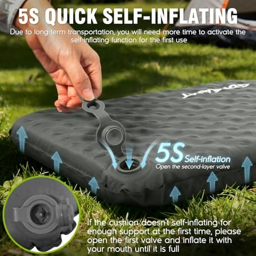 GDREAMT Inflatable Seat Cushion, Self-Inflating Memory Foam Stadium Seats Cushion Lightweight & Compact Chair Sitting Pad Airplane Cushion for Long Flight Travel Outdoor Camping Car Bleachers Office - Thumbnail 3