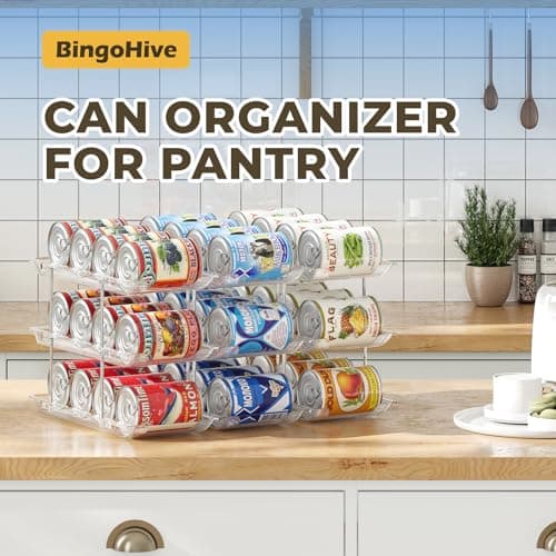 BingoHive Can Organizer for Pantry Stackable 3 Tiers Can Storage Organizer Pantry Soda Can Organizer for Fridge 36 Cans Rack Automatic Rolling Canned Food Organizer for Refrigerator Kitchen Clear - Thumbnail 3