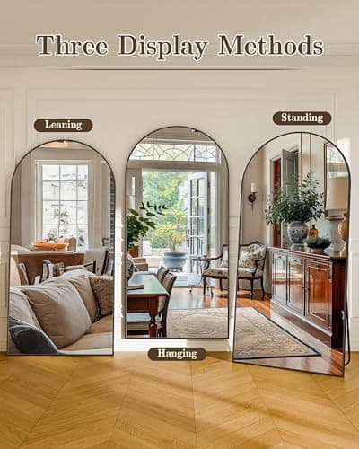 CQHVKQ 76"× 34" Full Length Mirror with Stand Large Arched Floor Mirror Full Length Oversized Full Body Mirror for Bedroom Living Room and Walk-in Closet（Black） - Thumbnail 5