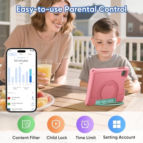 10 inch Kids Tablet, Android 16 Tablet for Kid, Octa-Core Processor, 24GB RAM, 64GB ROM 1TF Card Expandable for Toddler Children,Tablets with Case, Parental Control, 6000mAh,WiFi, BT5.0 (Pink) - Thumbnail 5