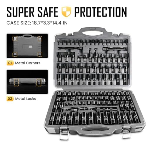 boen 119 Piece Impact Socket Set, 1/2" & 3/8" Drive Socket Set Deep/Shallow SAE/Metric, Cr-MO & S2, 6 Point, Impact Bit, Allen Sockets Included - Thumbnail 6