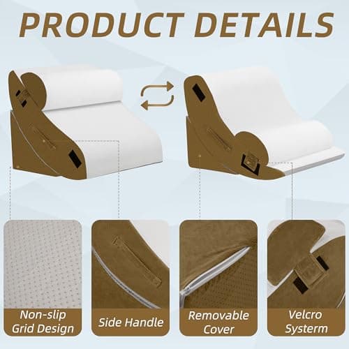 HABUTWAY 4Pcs Orthopedic Wedge Pillow, Bed Pillow for Sleeping, Post Surgery Foam Wedge Pillow for Back Pain Relief, Triangle Adjustable Support Pillow with Machine Washable Cover, Brown - Thumbnail 4