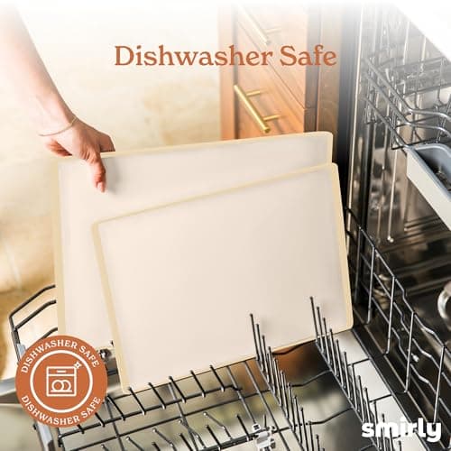 SMIRLY Plastic Cutting Board Set with Holder 4 Pieces, Non-Slip Dishwasher Safe Chopping Boards for Kitchen, Cream White - Thumbnail 5