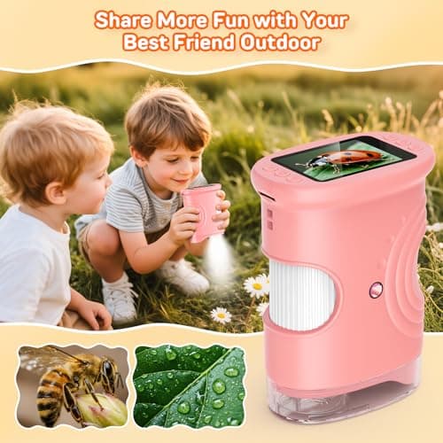 Microscope for Kids with 2.0" IPS Screen, Girls 1000X Handheld Outdoor Gifts Portable STEM Science Lab Toy, Rechargeable Digital Microscope Educational Gift for Girls Age 4-6 8-12, Pink - Thumbnail 4