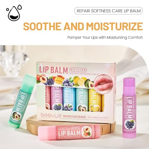 Lip Balm 12 Pack - Hydrating & Repairing for Delicate Lips, 6 Fruity Flavors Moisturizing Balm for Dry Cracked Lips, Long Lasting Lip Care Set - Thumbnail 2