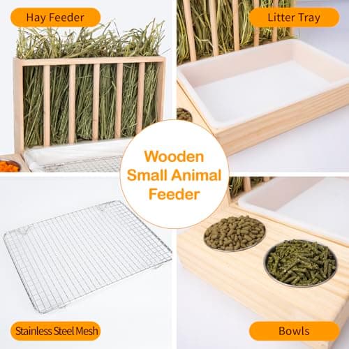 BESNEW 3 in 1 Rabbit Hay Feeder with Litter Box,Upgraded Wooden Hay Feeder Set for Guinea Pig Chinchilla Bunny Other Small Animals,Quick Cleaning & Large Capacity & Preventing Waste - Thumbnail 5