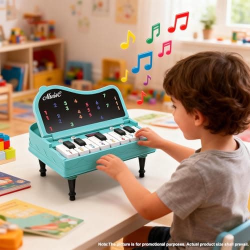Mini Piano for Kids with Music Notes Guiding- 13 Keys Pocket Travel Keyboard Toy with 7 Modes - Portable Musical Instrument Toys Birthday Gifts 3 4 5 6 Year Old Boys Girls (Blue) - Thumbnail 4