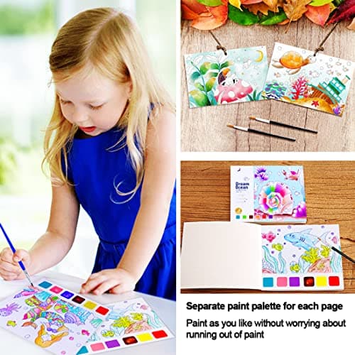 JUNQIU Watercolor Coloring Books for Kids Ages 4-8, Pocket Watercolor Painting Book for Toddlers, Arts and Crafts for Girls Gifts, Stocking Stuffers For Kids - Thumbnail 2