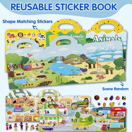 ACGROW 6 Sets Reusable Sticker Book for Kids, Puffy Jelly Stickers for Toddlers, Travel Essentials Craft Activities Toys for Boys Girls Birthday Gifts - Thumbnail 2