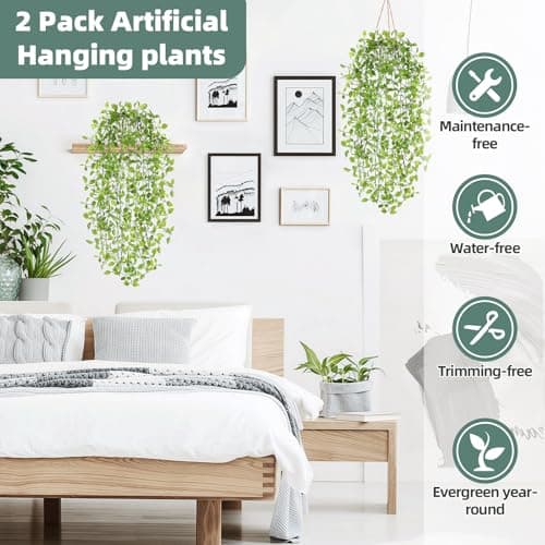 2 Pcs Fake Hanging Plants, Artificial Hanging Vines Plant, Faux Potted Mandala Vine Plants, Boho Home Decor for Indoor Outdoor, Wall Shelf Office Living Room Bedroom Bathroom Farmhouse Decorations - Thumbnail 3