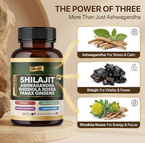 MPRAYAN Shilajit Ashwagandha Capsules – 8 in 1 Adaptogen Complex for Energy, Focus & Stress Support with Rhodiola Rosea, Panax Ginseng, Cordyceps – Natural Herbal Supplement | 60 Vegan Capsules - Thumbnail 2