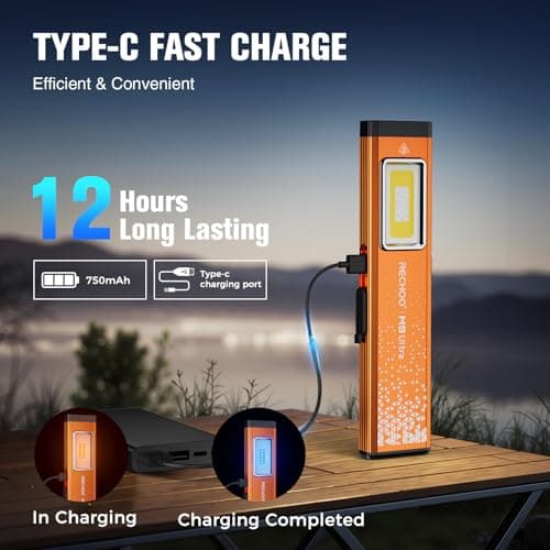 RECHOO Flat EDC Flashlight Rechargeable, 8-Mode Slim Pocket Flashlight with Magnetic Base & Clip, Lightweight Mini Rechargeable Flashlights for Everyday Carry, Working, Camping, Car Repair & Emergency - Thumbnail 4