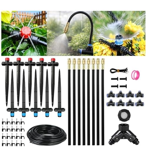 120FT Drip Irrigation System for Garden: Quick Connect PE Tubing Automatic Water Sprinkler Kit Adjustable Misting Part 1/4" Watering Hose for Outdoor Raised Bed Plants Flower Yard Greenhouse
